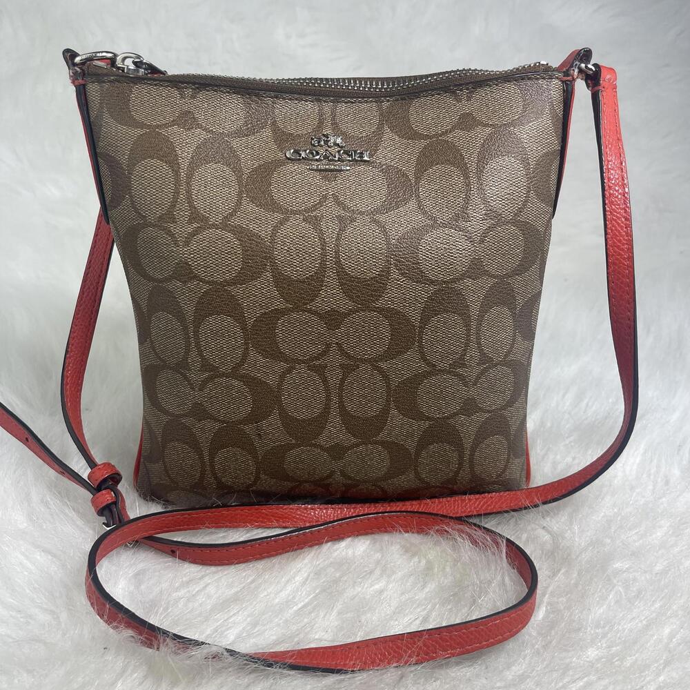 Authentic Coach F35940 Signature Canvas  North South Crossbody Shoulder Bag